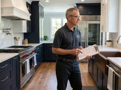 Male Home Watch inspector monitoring a homeowner's kitchen in Northern VA